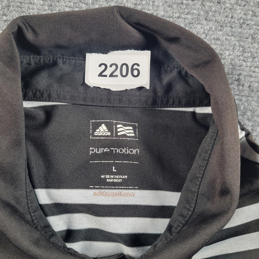 Adidas Polo Shirt Mens Large Black Gray Striped Puremotion Golf Performance - Picture 6 of 8